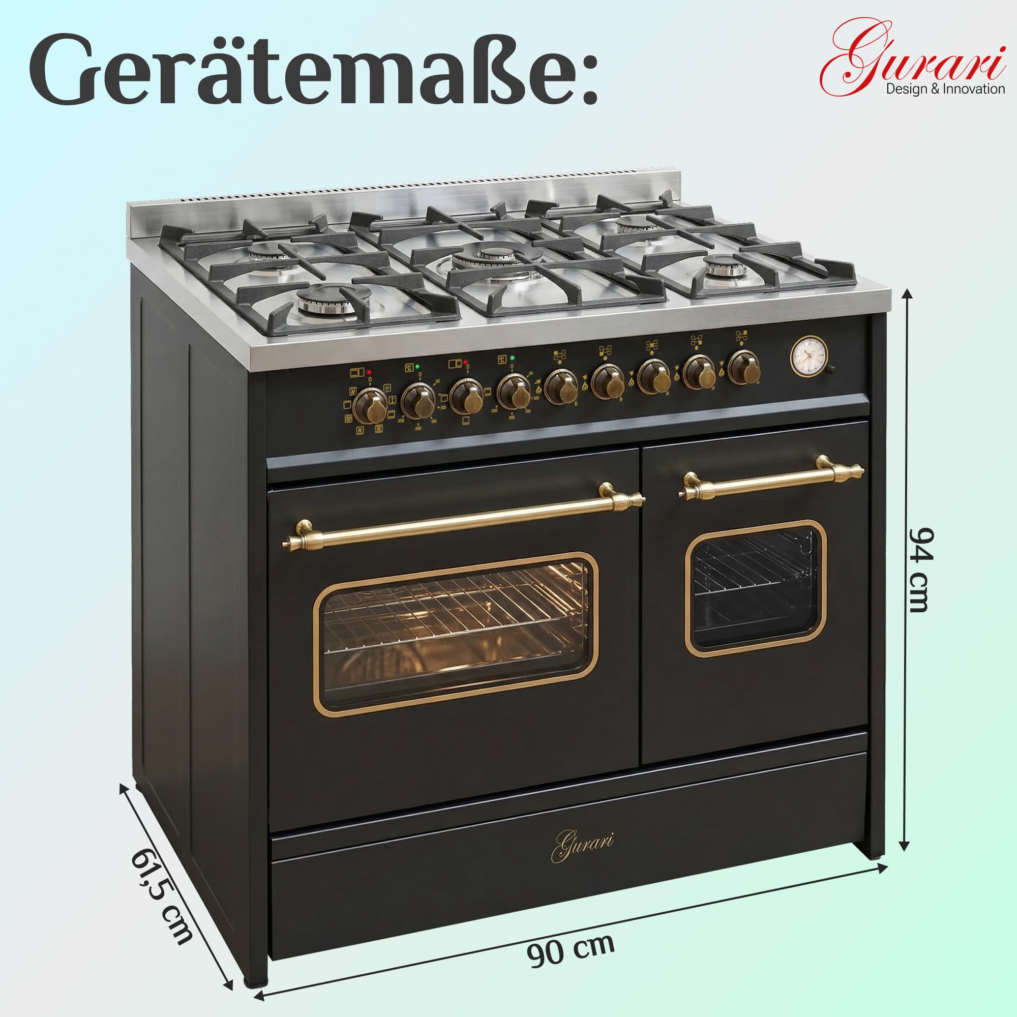 gurari-gch-e-916-bl-r-standherd-90-cm-gas-elektro-5-brenner image 4