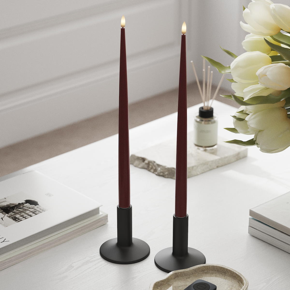 deluxe-homeart-kerzenlicht-led-tafelkerze-38cm-bordeaux-2-st-ck image 3