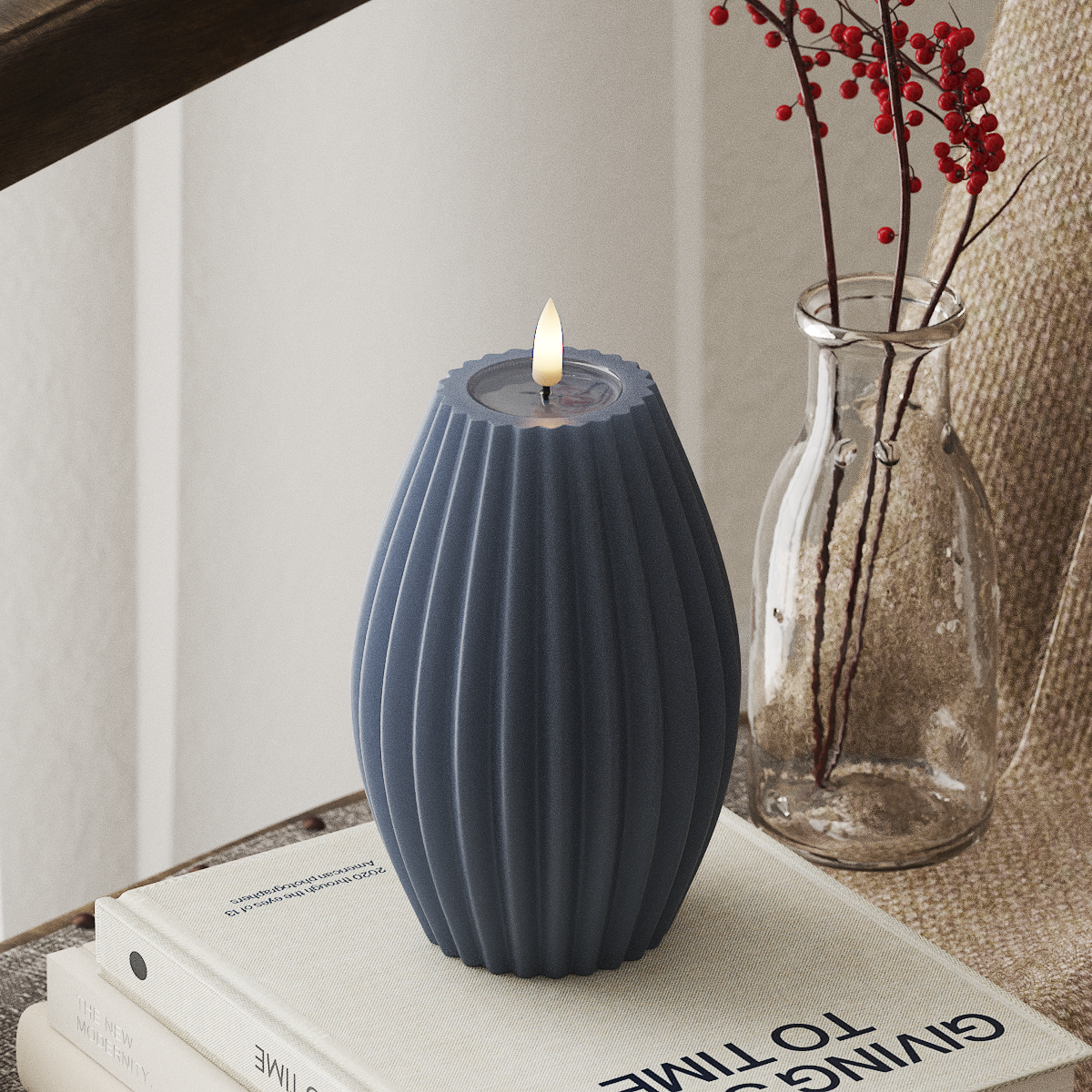 deluxe-homeart-rillenkerzen-led-rillenkerze-d10xh15cm-eisblau-wachs image 1