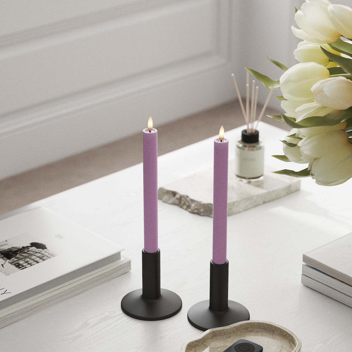 deluxe-homeart-stabkerzen-led-stabkerze-2x24-cm-lavendel-2er-set image 3