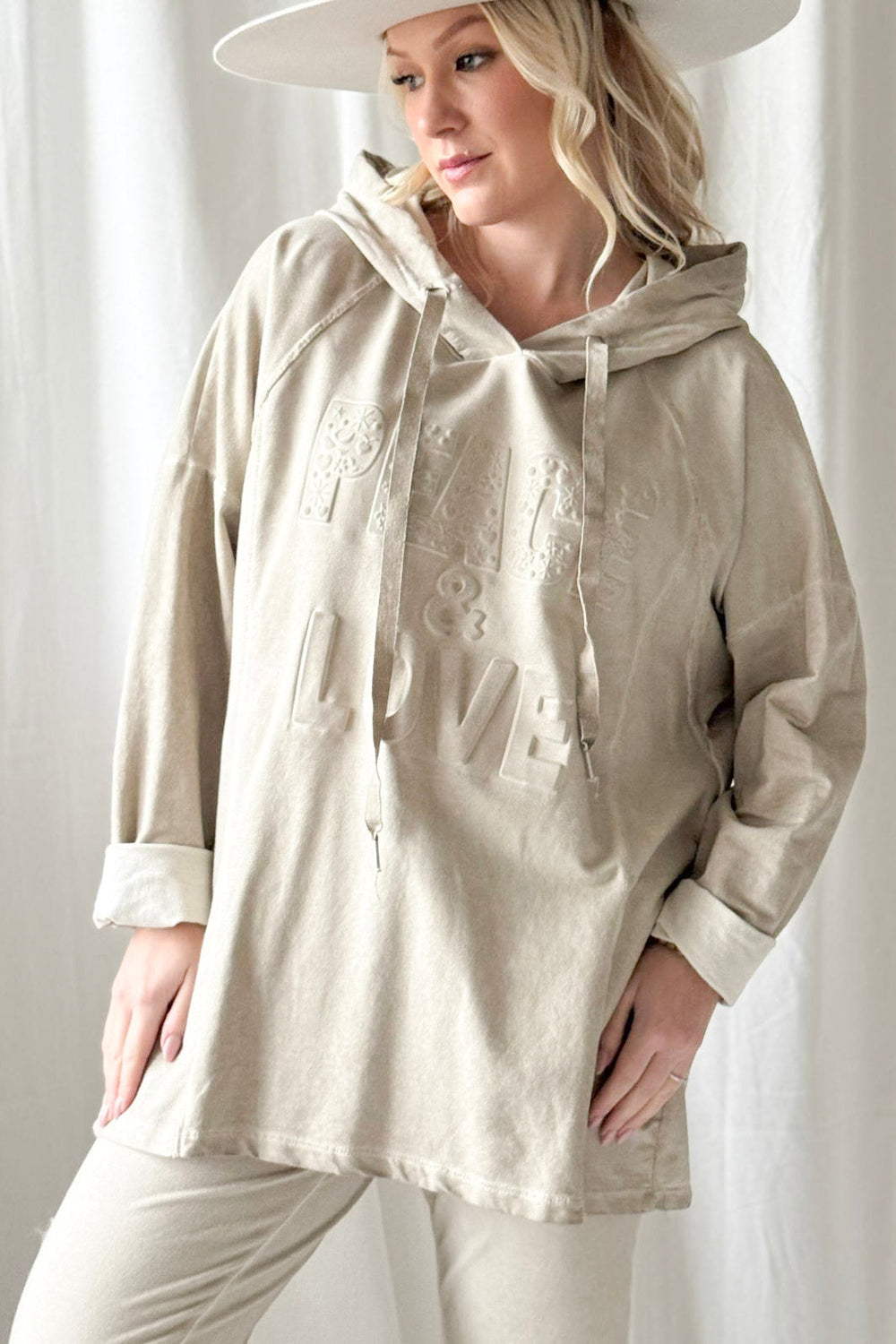bypias-peace-love-oversize-hoodie-beige-baumwolle image 1