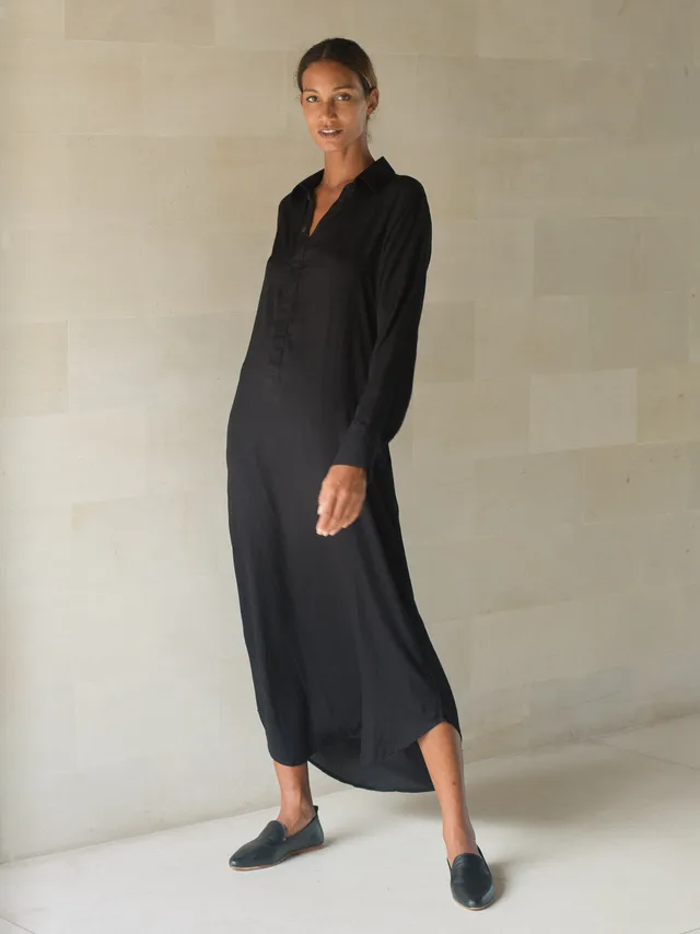 luciee-ava-maxikleid-hemdblusenkleid-schwarz-bambus image 1