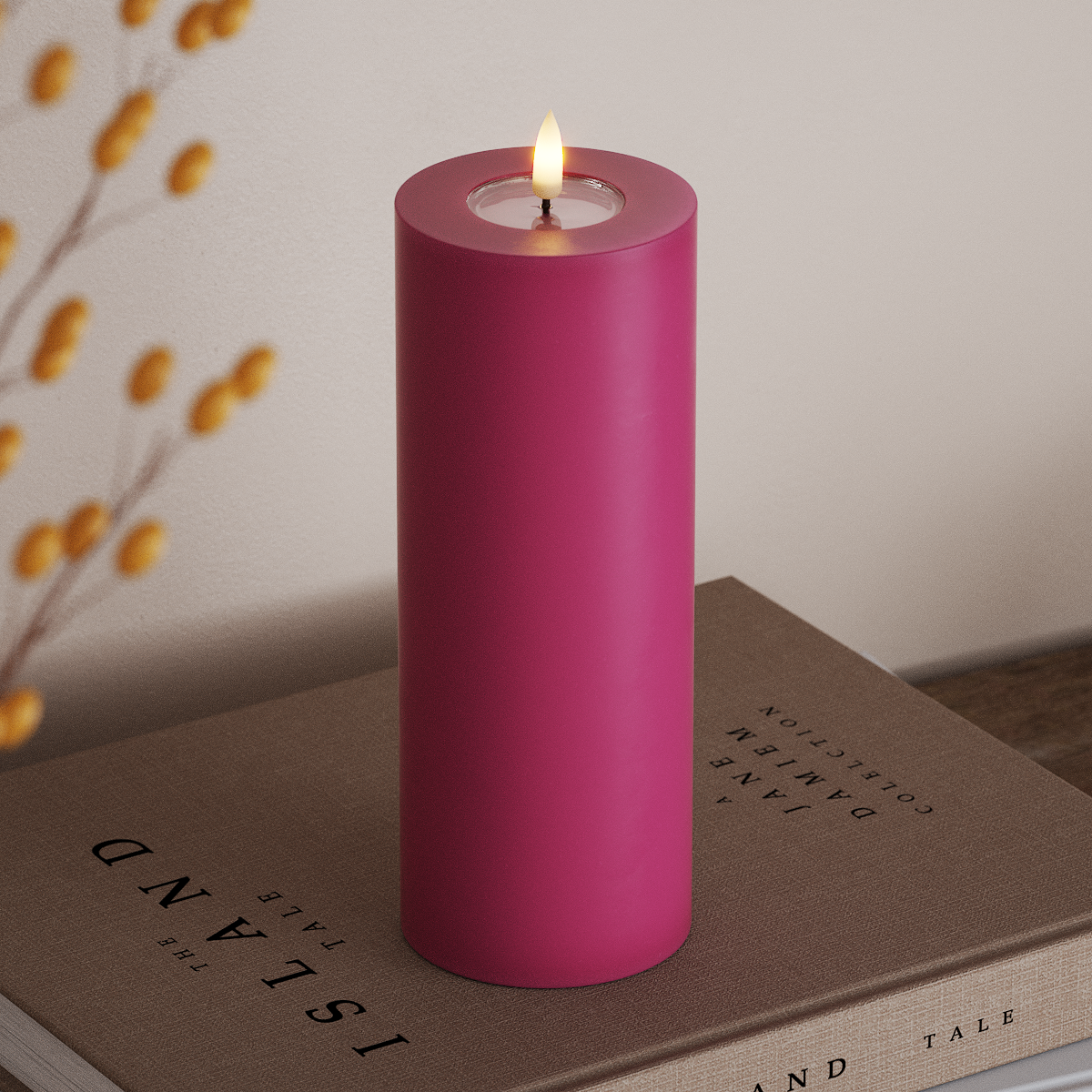 deluxe-homeart-blockkerzen-led-blockkerze-magenta-7-5x20-cm-real-flame image 2