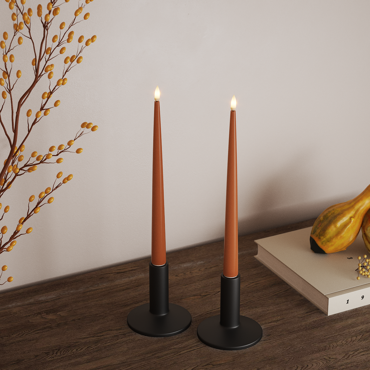 deluxe-homeart-kerzenlicht-led-stabkerze-orange-28cm-2er-real-flame image 2