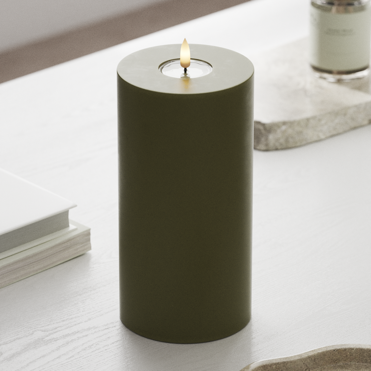 deluxe-homeart-blockkerzen-led-kerze-10x20-cm-olivgruen image 3