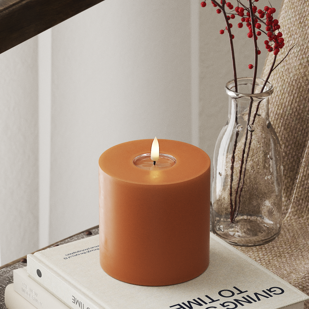 deluxe-homeart-blockkerzen-led-blockkerze-10x10-cm-orange-real-flame image 1