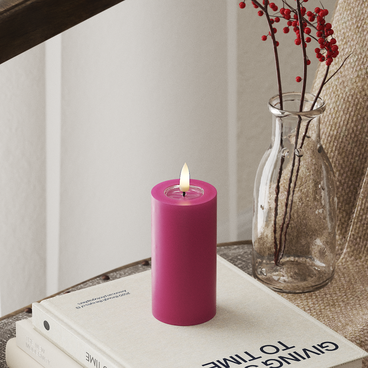 deluxe-homeart-blockkerzen-led-blockkerze-5x10-cm-magenta-real-flame image 1