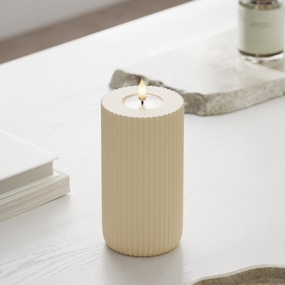 deluxe-homeart-solid-stripe-led-blockkerze-creme-8x15-cm image 3