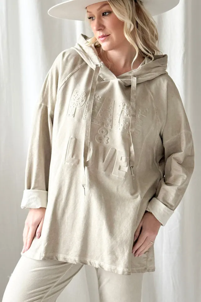 bypias-peace-love-oversize-hoodie-beige-baumwolle image 1
