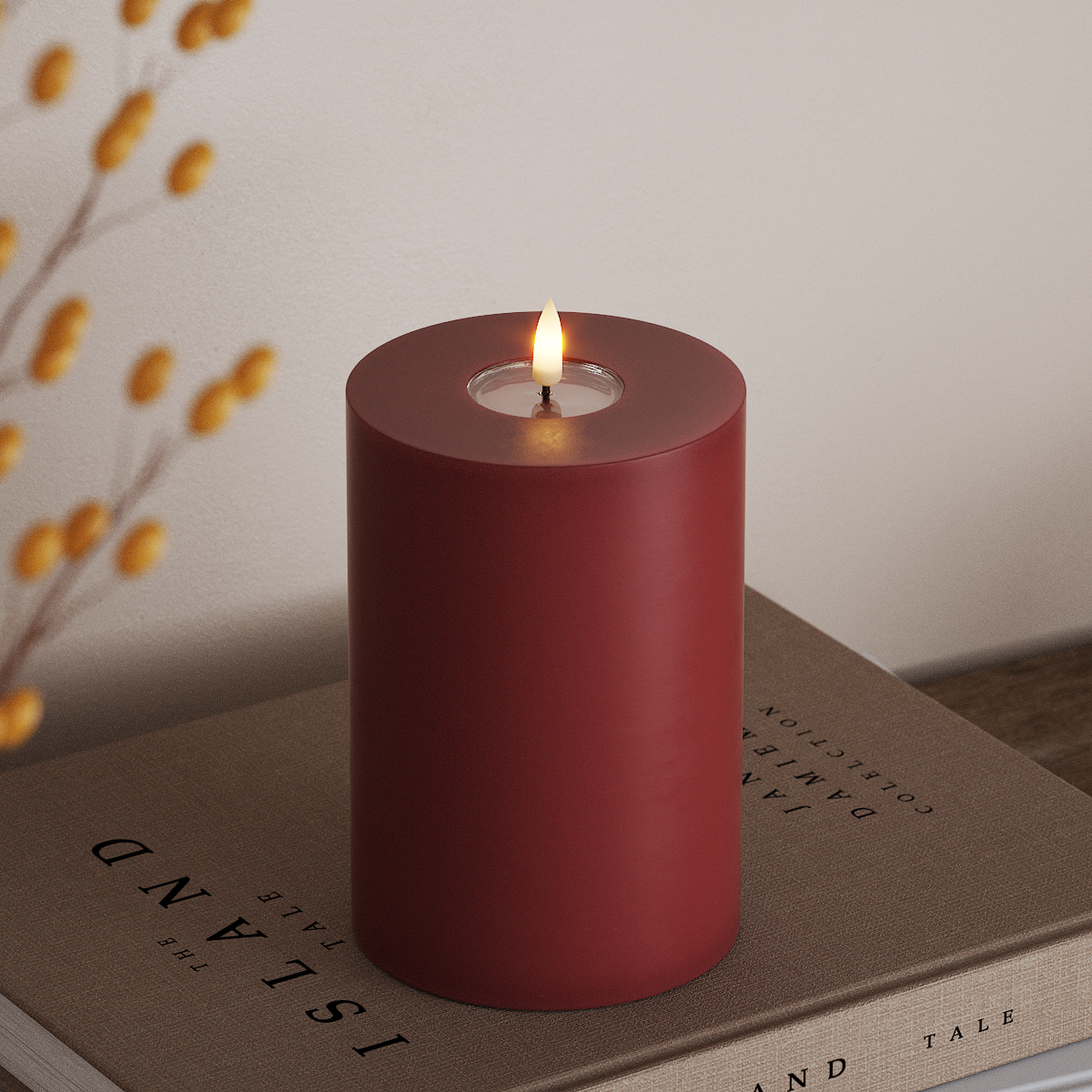 deluxe-homeart-blockkerzen-led-kerze-10x15-cm-bordeaux-real-flame image 2