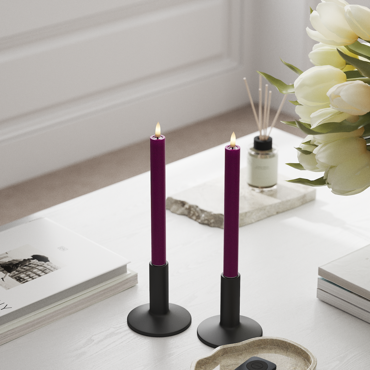 deluxe-homeart-stabkerzen-led-tafelkerzen-2x24-cm-violett image 3
