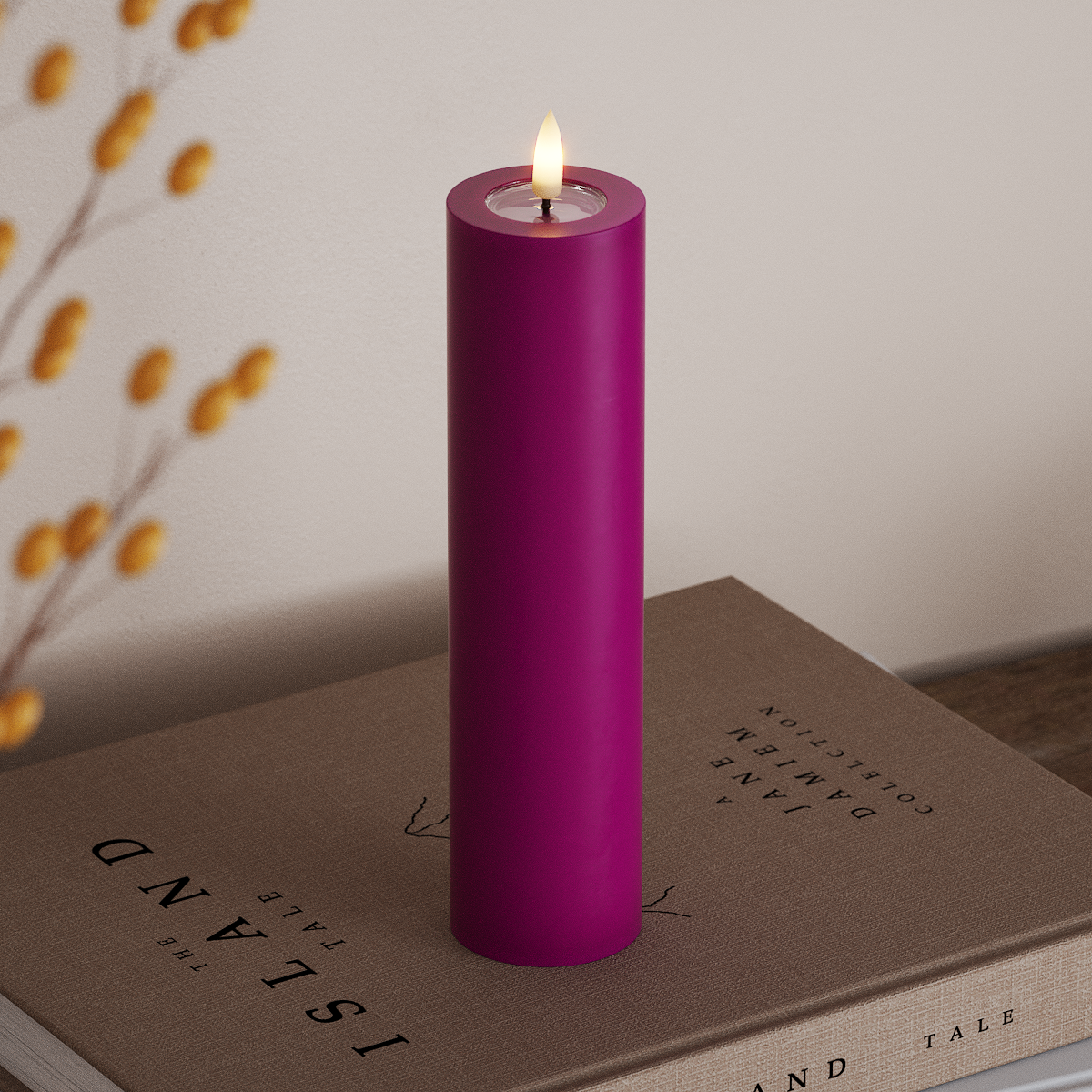 deluxe-homeart-blockkerzen-led-kerze-5x20-cm-violett-real-flame image 2