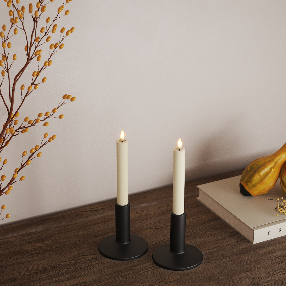 deluxe-homeart-stabkerzen-led-kerzen-2x15-cm-creme-real-flame-2er image 2