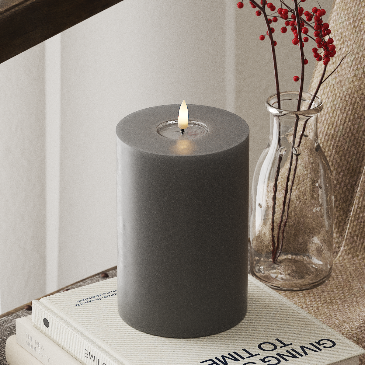 deluxe-homeart-blockkerzen-led-blockkerze-10x15-cm-grau-real-flame image 1