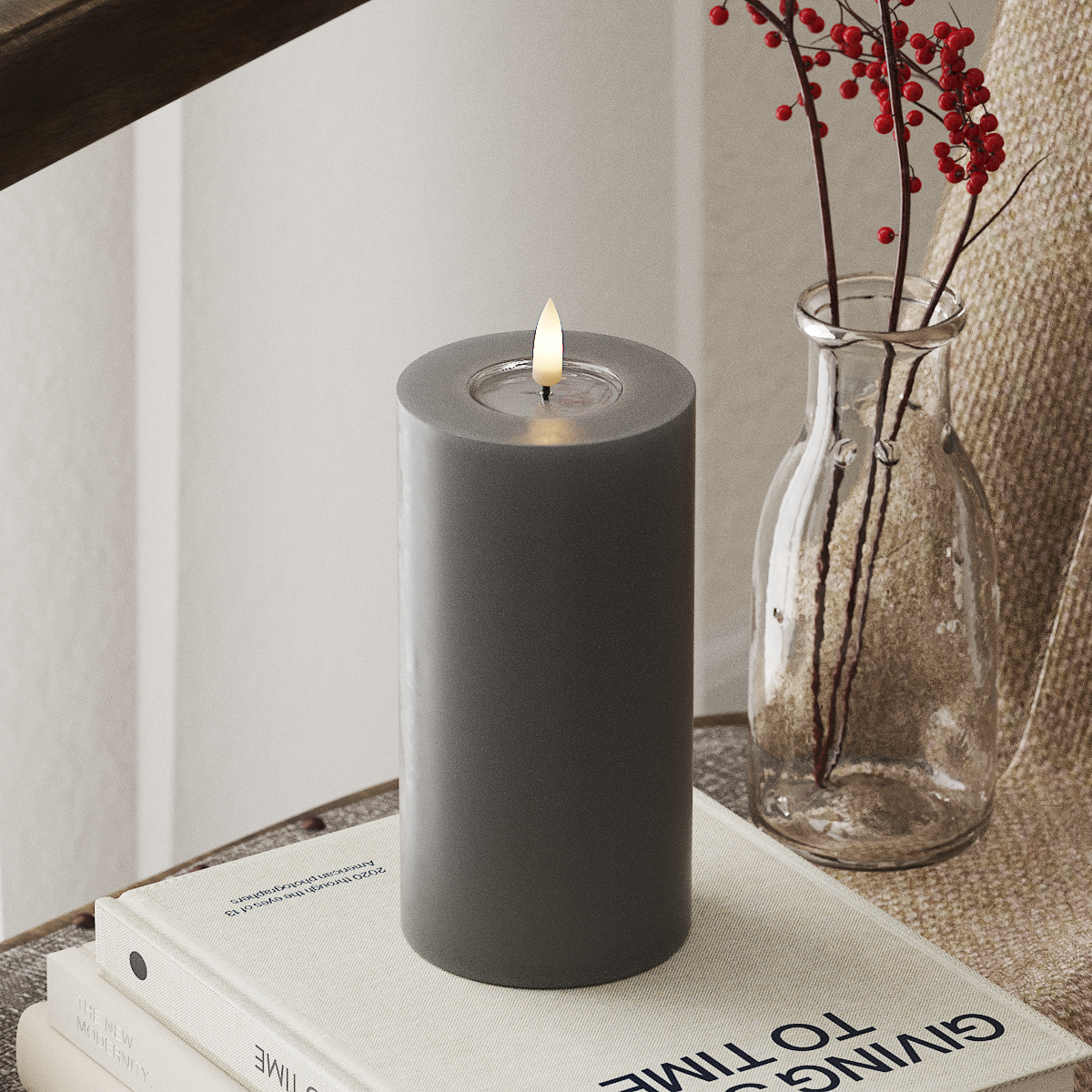 deluxe-homeart-blockkerzen-led-blockkerze-7-5x15-cm-grau-real-flame image 1