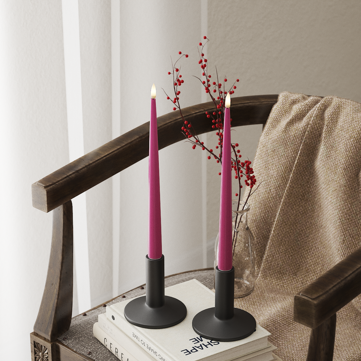deluxe-homeart-kerzenlicht-lack-stabkerze-28cm-magenta-2-st-ck image 4