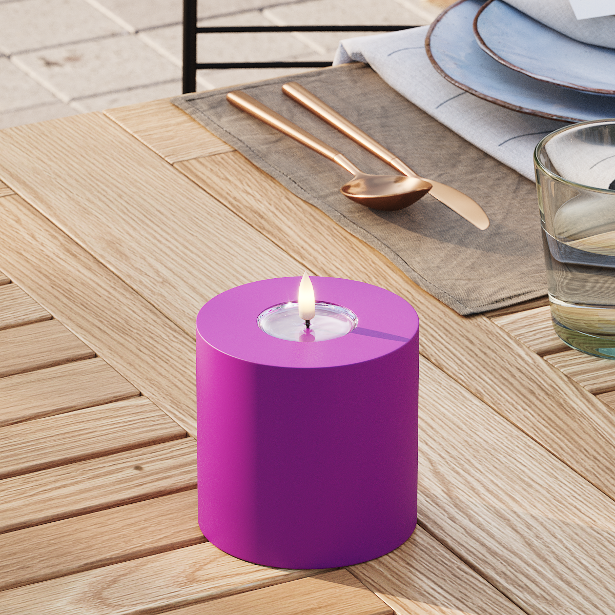 deluxe-homeart-au-enleuchten-led-kerze-10x10-violett-ip44 image 3