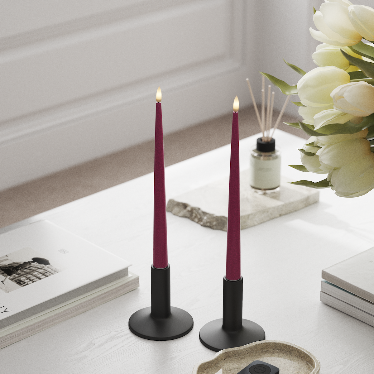 deluxe-homeart-kerzenlicht-lack-stabkerze-28cm-magenta-2-st-ck image 2