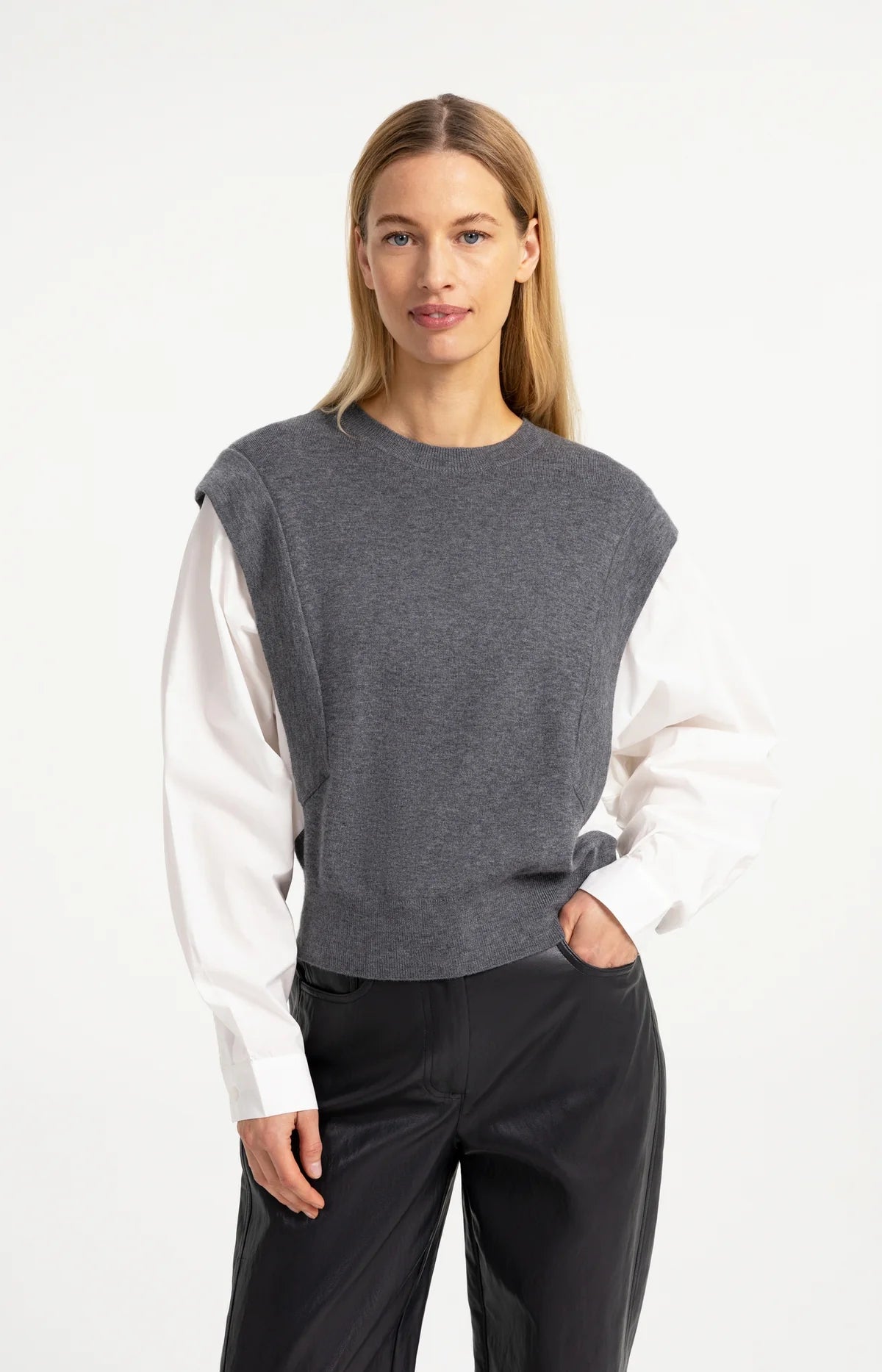 yaya-2-in-1-pullover-blusen-look-feinstrick-grau-melange-xs-l image 1