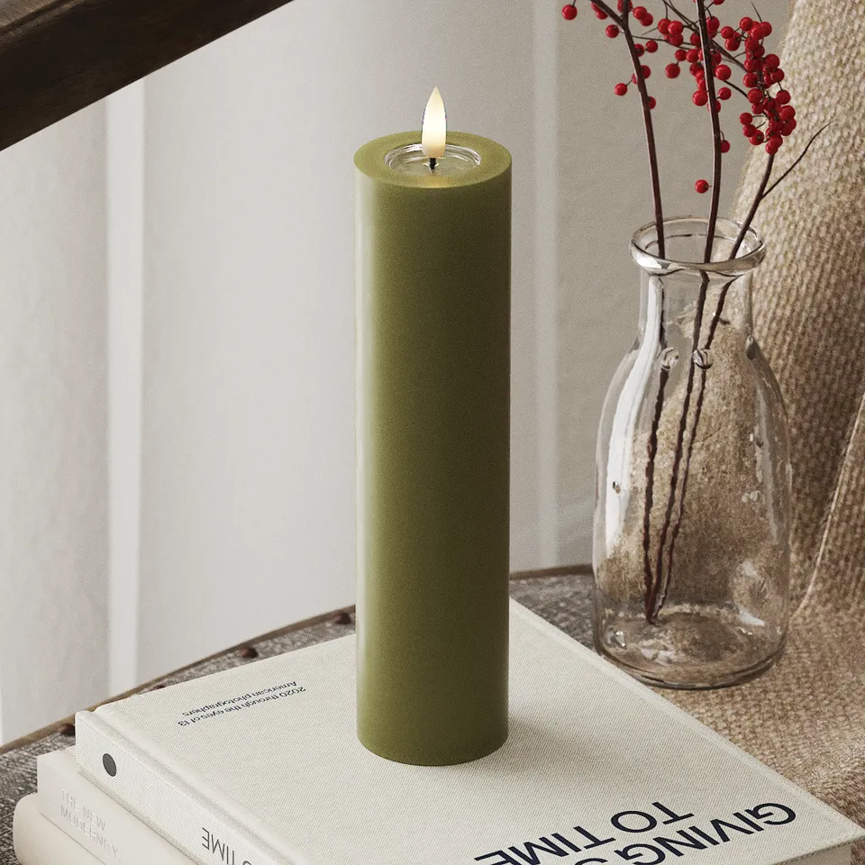deluxe-homeart-blockkerzen-led-olivgr-n-5x20-cm-wachs image 1