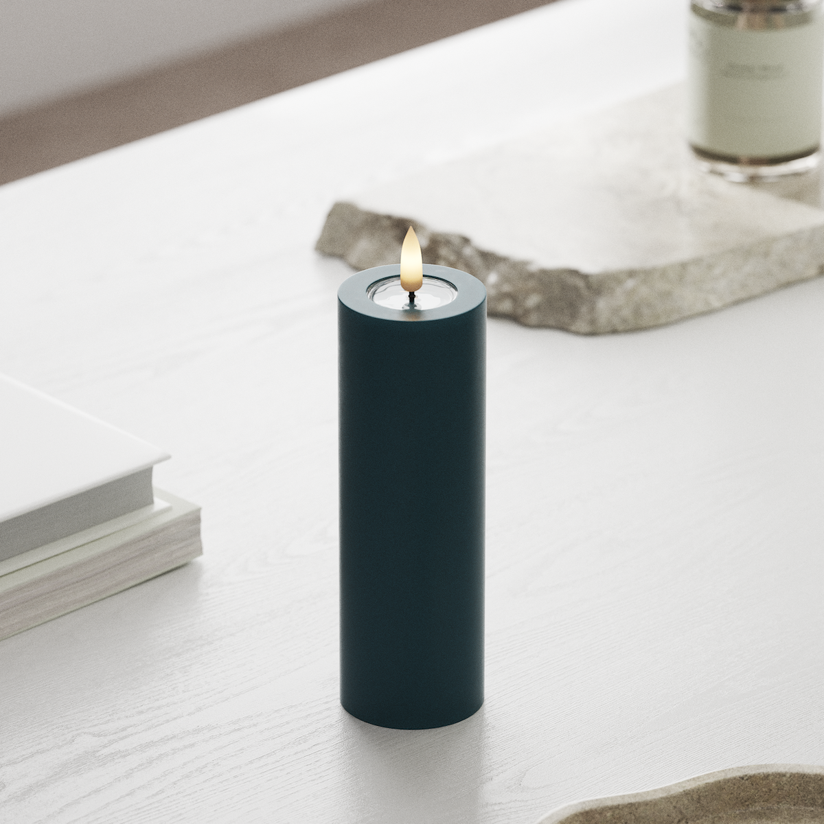 deluxe-homeart-blockkerzen-led-kerze-petrol-5x15-cm-real-flame image 3