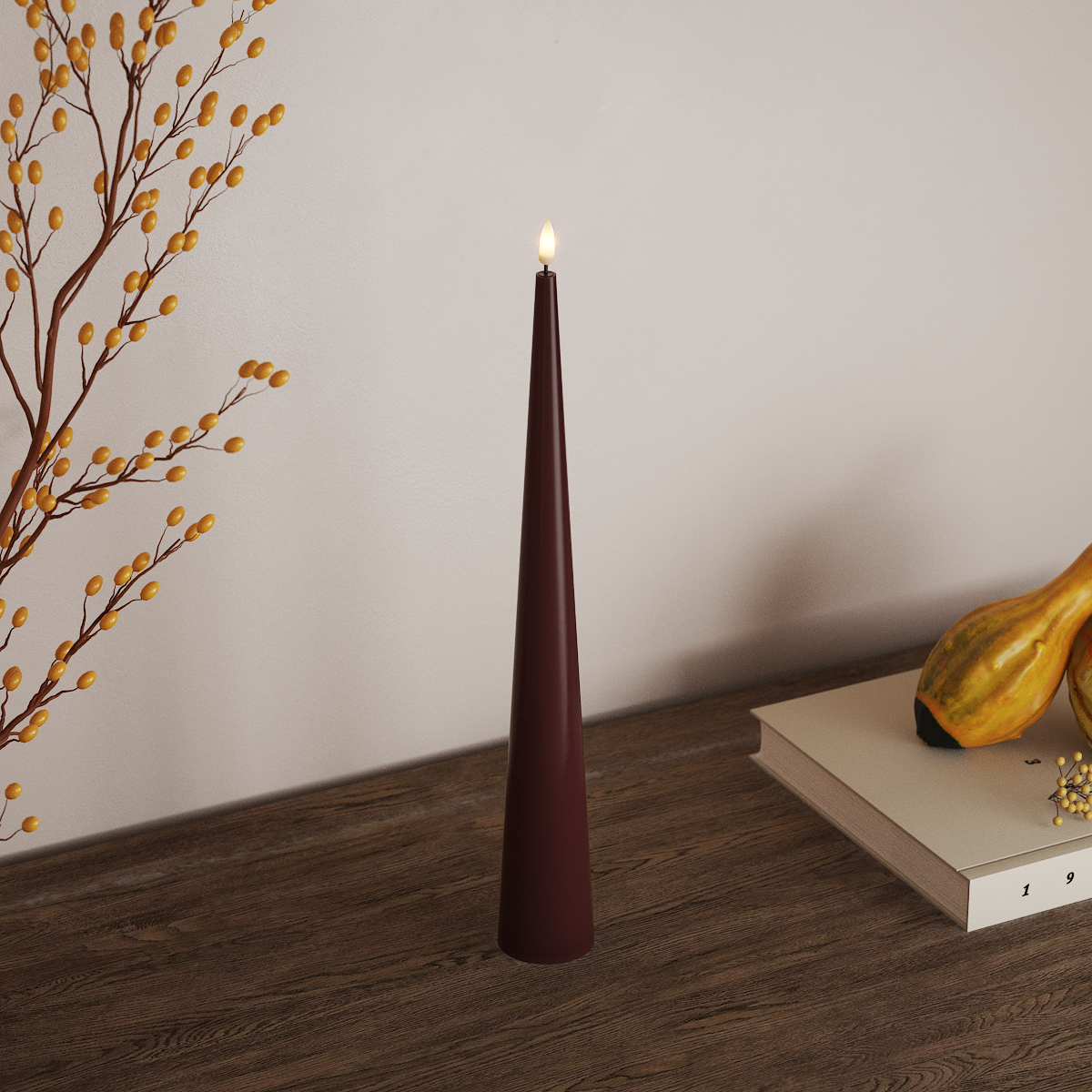 deluxe-homeart-kegelkerze-led-stabkerze-38-cm-bordeaux image 2