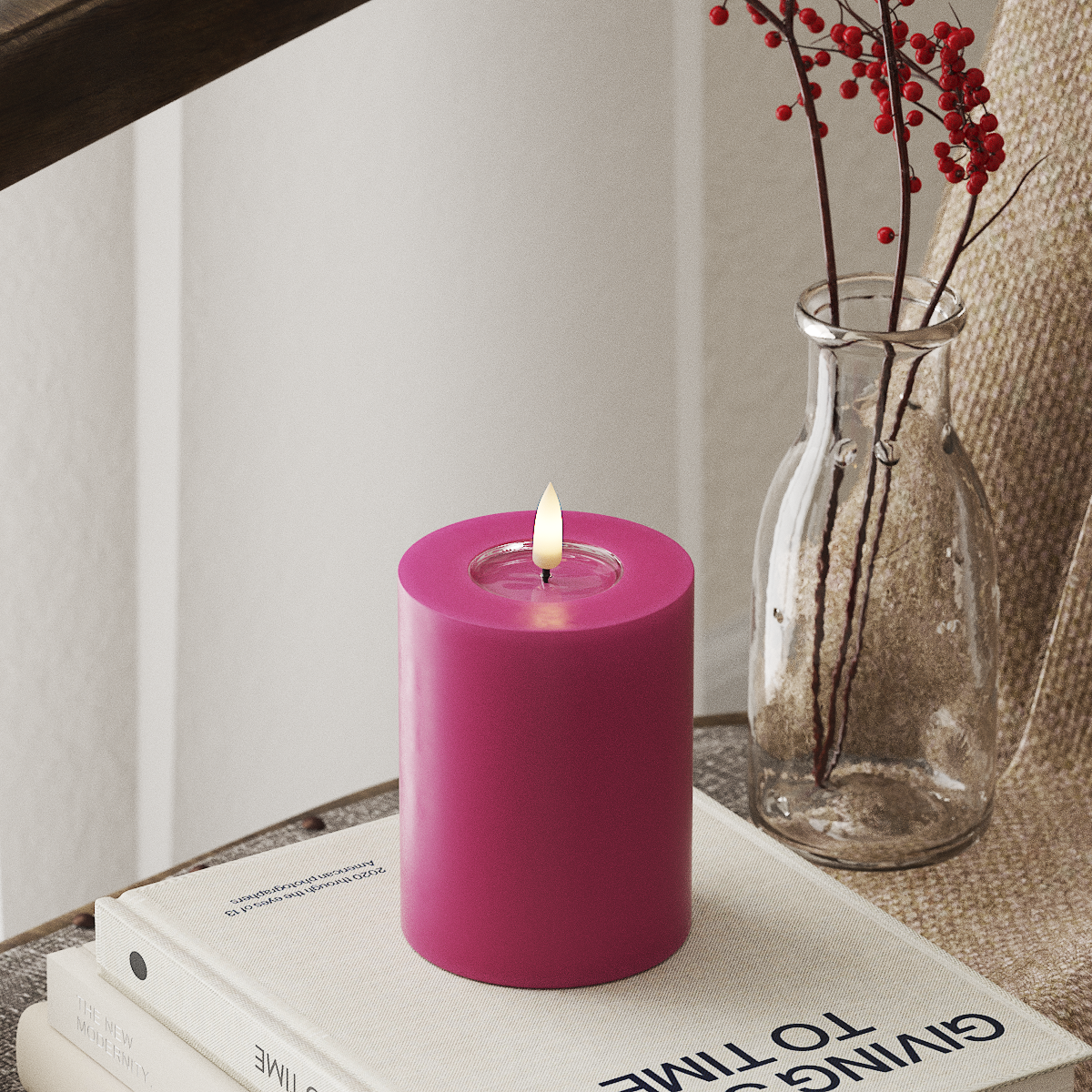 deluxe-homeart-blockkerzen-led-blockkerze-7-5x10-cm-magenta-real-flame image 1