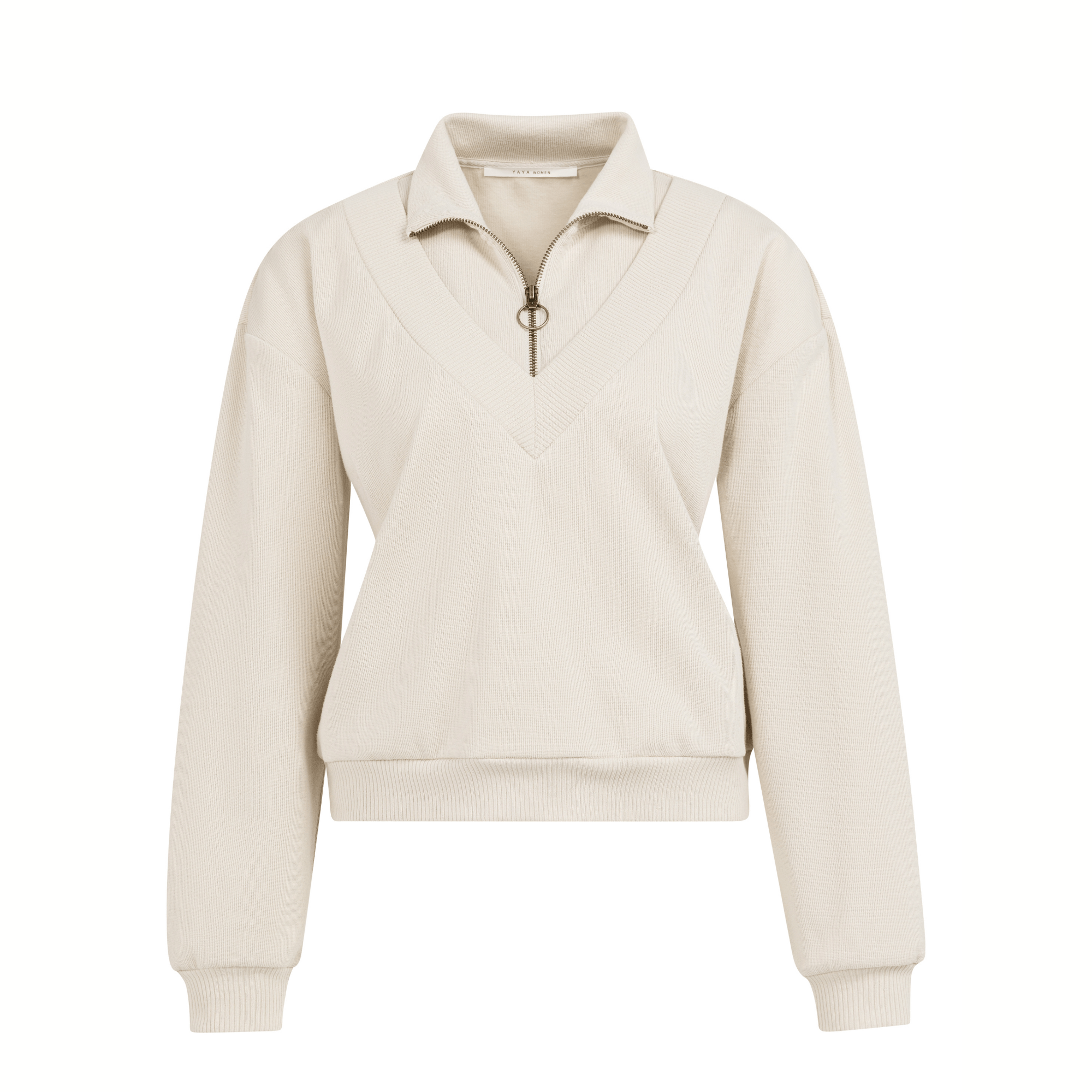 yaya-pullover-doppelkragen-zipper-beige-oversize image 3