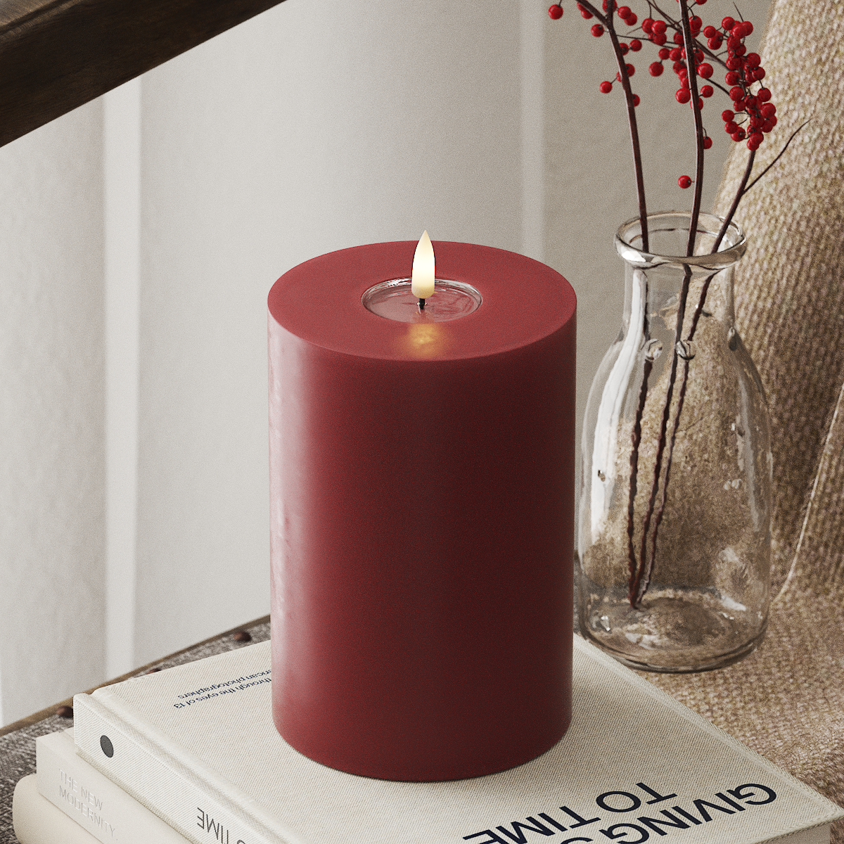 deluxe-homeart-blockkerzen-led-kerze-10x15-cm-bordeaux-real-flame image 1