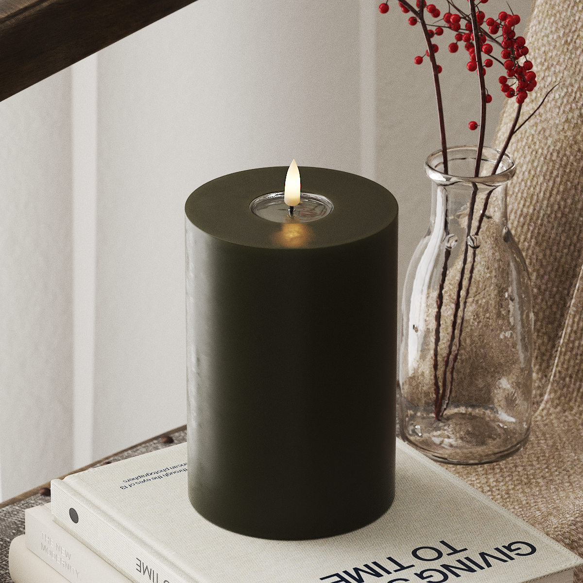 deluxe-homeart-blockkerzen-led-blockkerze-dunkelgr-n-10x15-cm-real-flame image 1