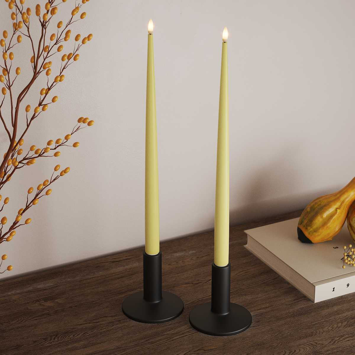 deluxe-homeart-kerzenlicht-mit-lack-led-kerze-2er-38-cm-hellgelb image 2