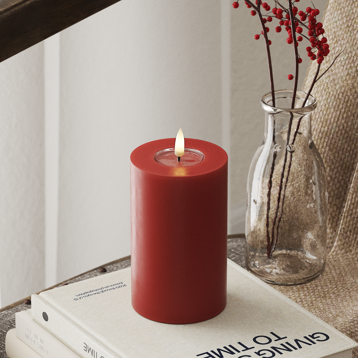 deluxe-homeart-blockkerzen-led-kerze-7-5x12-5-cm-rot-3d-flamme image 1