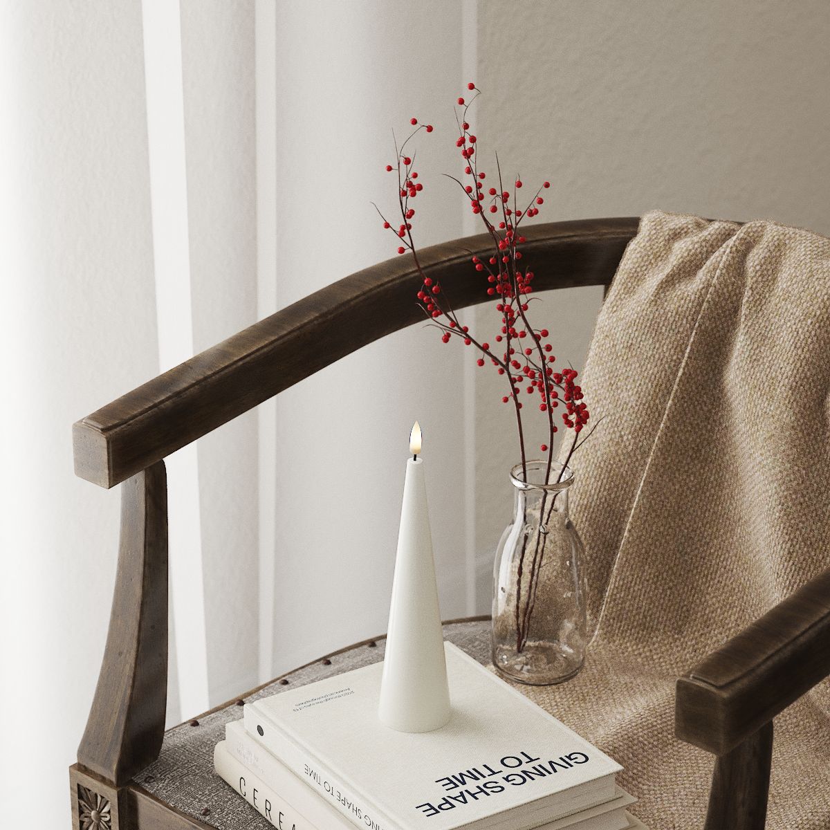 deluxe-homeart-kegelkerze-led-kerze-wei-20-cm-real-flame image 1