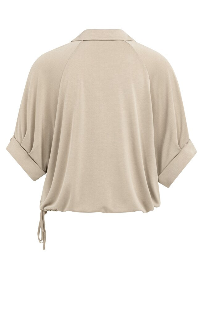 yaya-jersey-oberteil-zierfalten-v-ausschnitt-taupe image 3