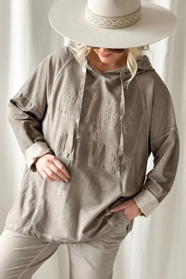 bypias-peace-love-oversize-hoodie-taupe-baumwolle image 1