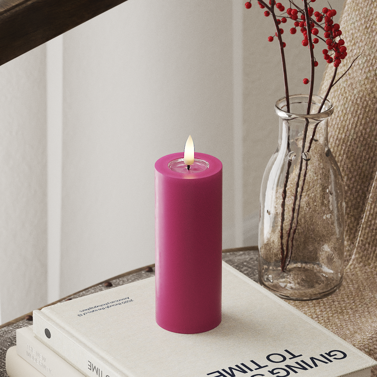 deluxe-homeart-blockkerzen-led-kerze-5x12-5-cm-magenta-timer image 1