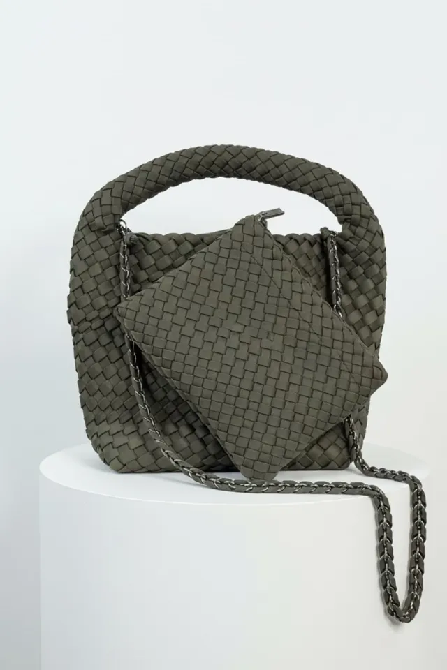 ein-st-ck-vom-gl-ck-neopren-handtasche-dunkelgr-n-geflochten image 1