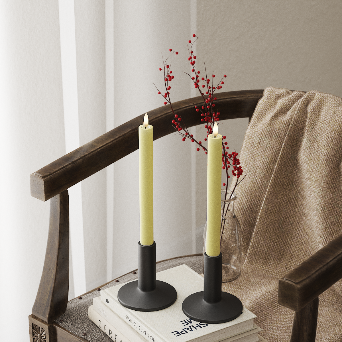 deluxe-homeart-stabkerzen-led-kerze-2x24cm-hellgelb-2st-flame image 1