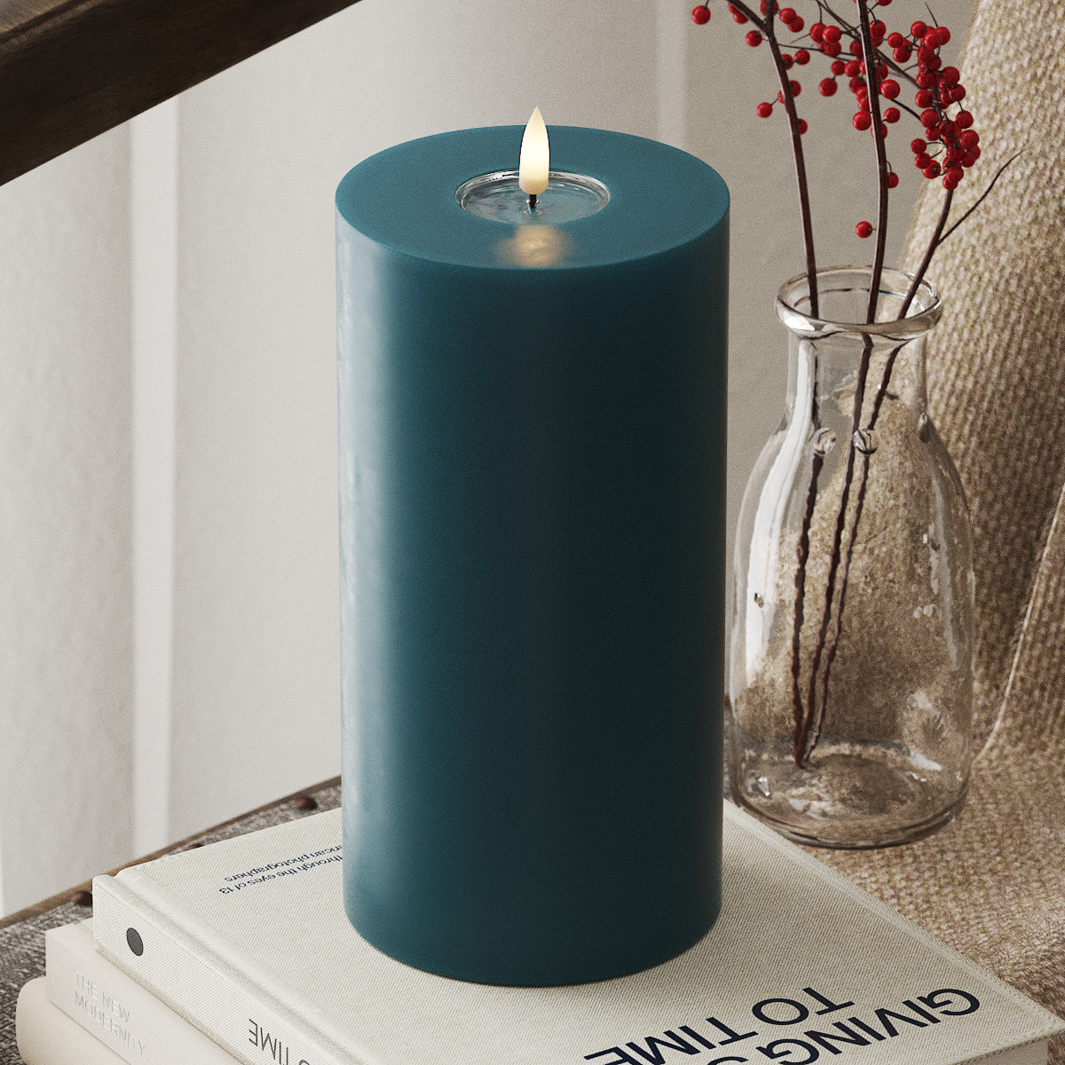 deluxe-homeart-blockkerzen-led-kerze-10x20-cm-petrol-real-flame image 1