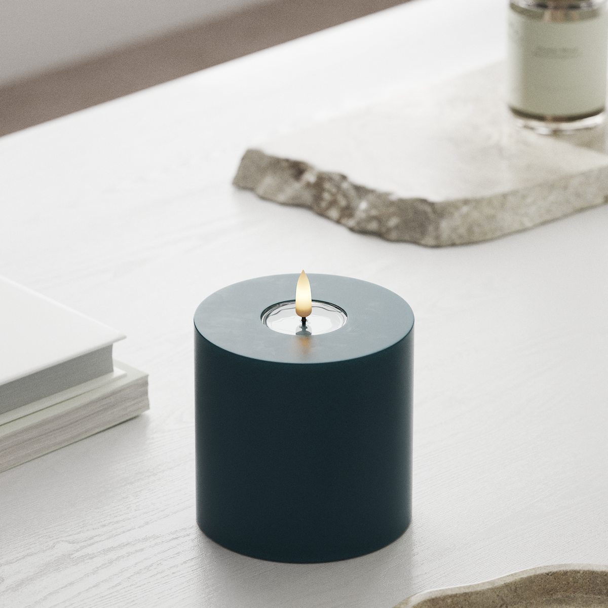 deluxe-homeart-blockkerzen-led-stumpenkerze-petrol-10x10cm-real-flame image 3