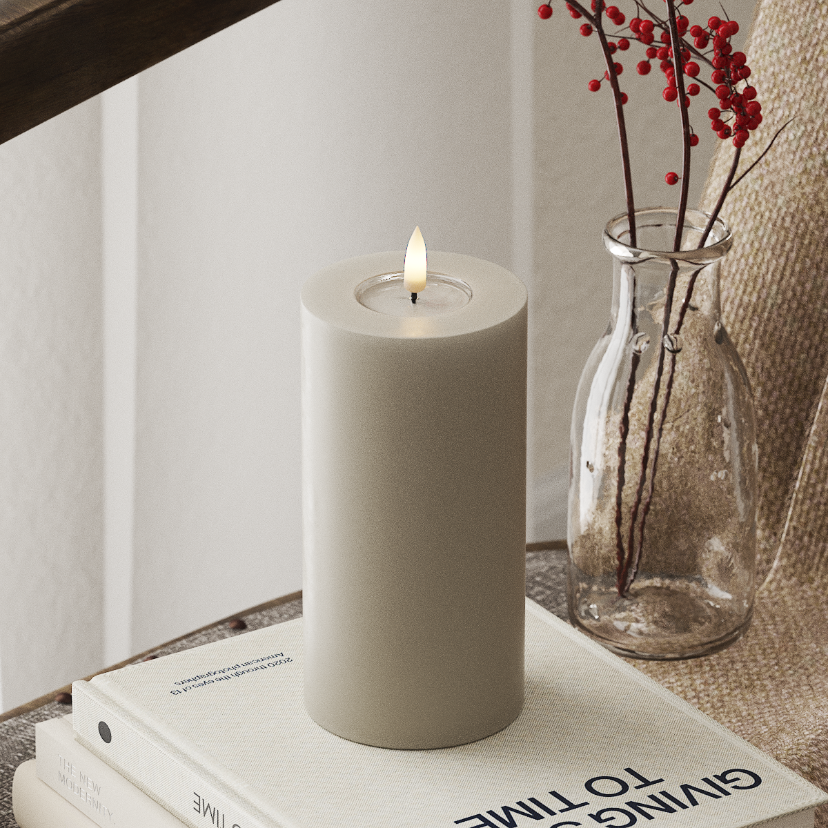 deluxe-homeart-blockkerzen-led-kerze-7-5x15-cm-sand-real-flame image 1
