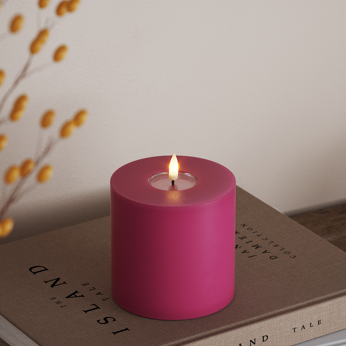deluxe-homeart-blockkerzen-led-kerze-10x10-cm-magenta-real-flame image 2