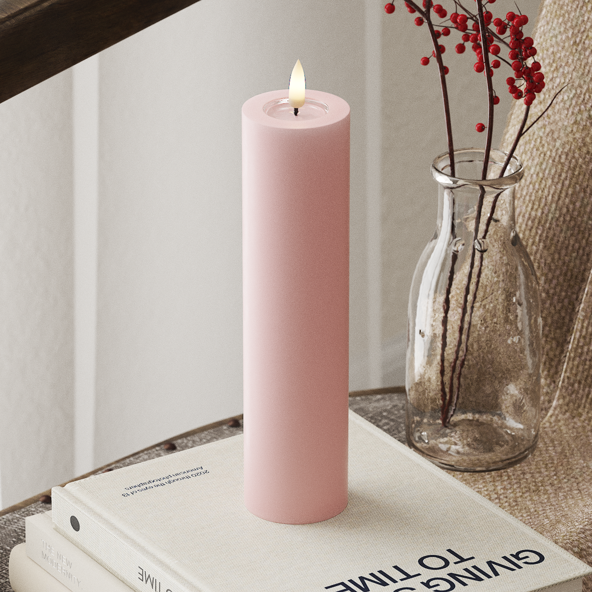 deluxe-homeart-blockkerzen-led-kerze-5x20-cm-hellrosa-real-flame image 1