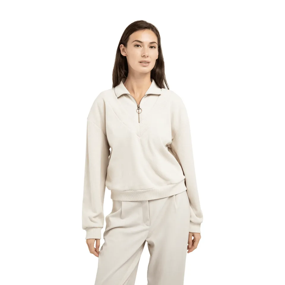 yaya-pullover-doppelkragen-zipper-beige-oversize image 1