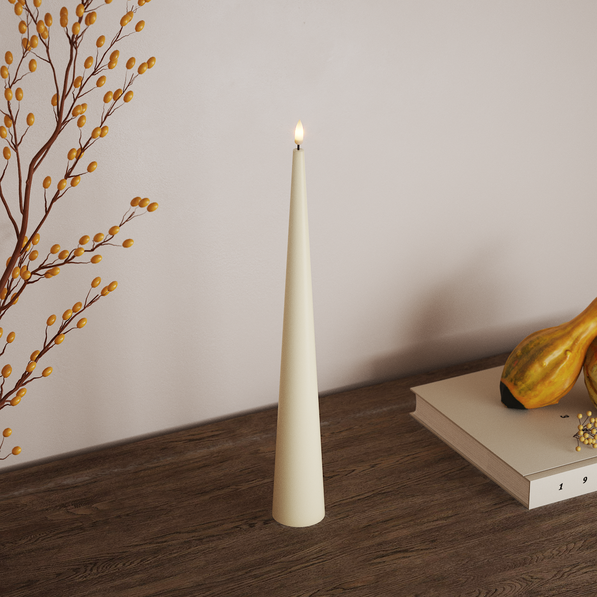 deluxe-homeart-kegelkerze-led-kegelkerze-38-cm-creme-real-flame image 2