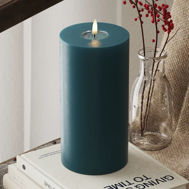 deluxe-homeart-blockkerzen-led-kerze-10x20-cm-petrol-real-flame image 1