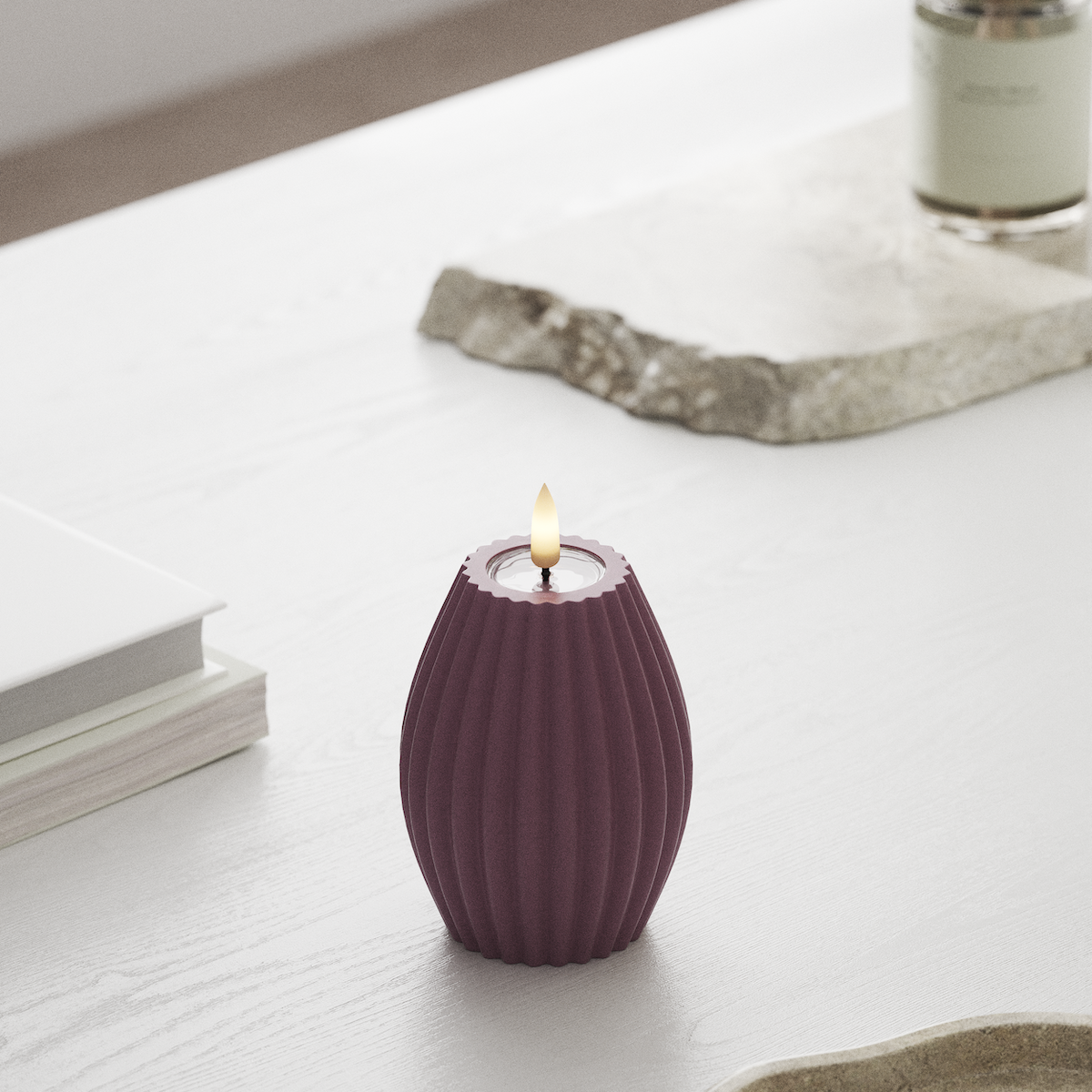 deluxe-homeart-rillenkerzen-led-kerze-7-5x10-cm-helllila-real-flame image 3