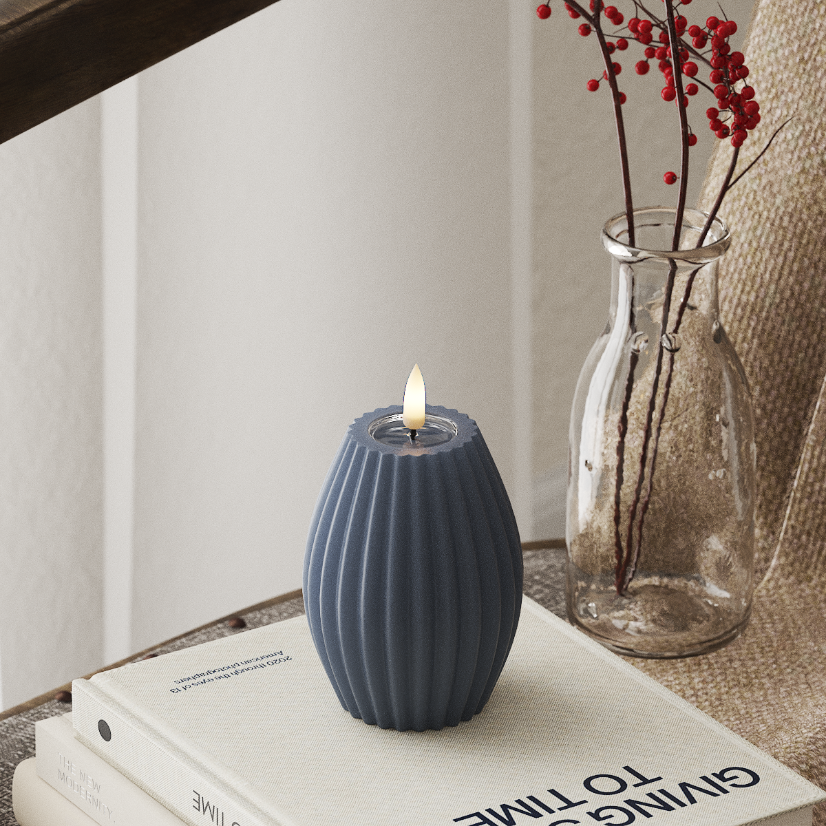 deluxe-homeart-rillenkerzen-led-kerze-7-5x10-cm-eisblau-real-flame image 1