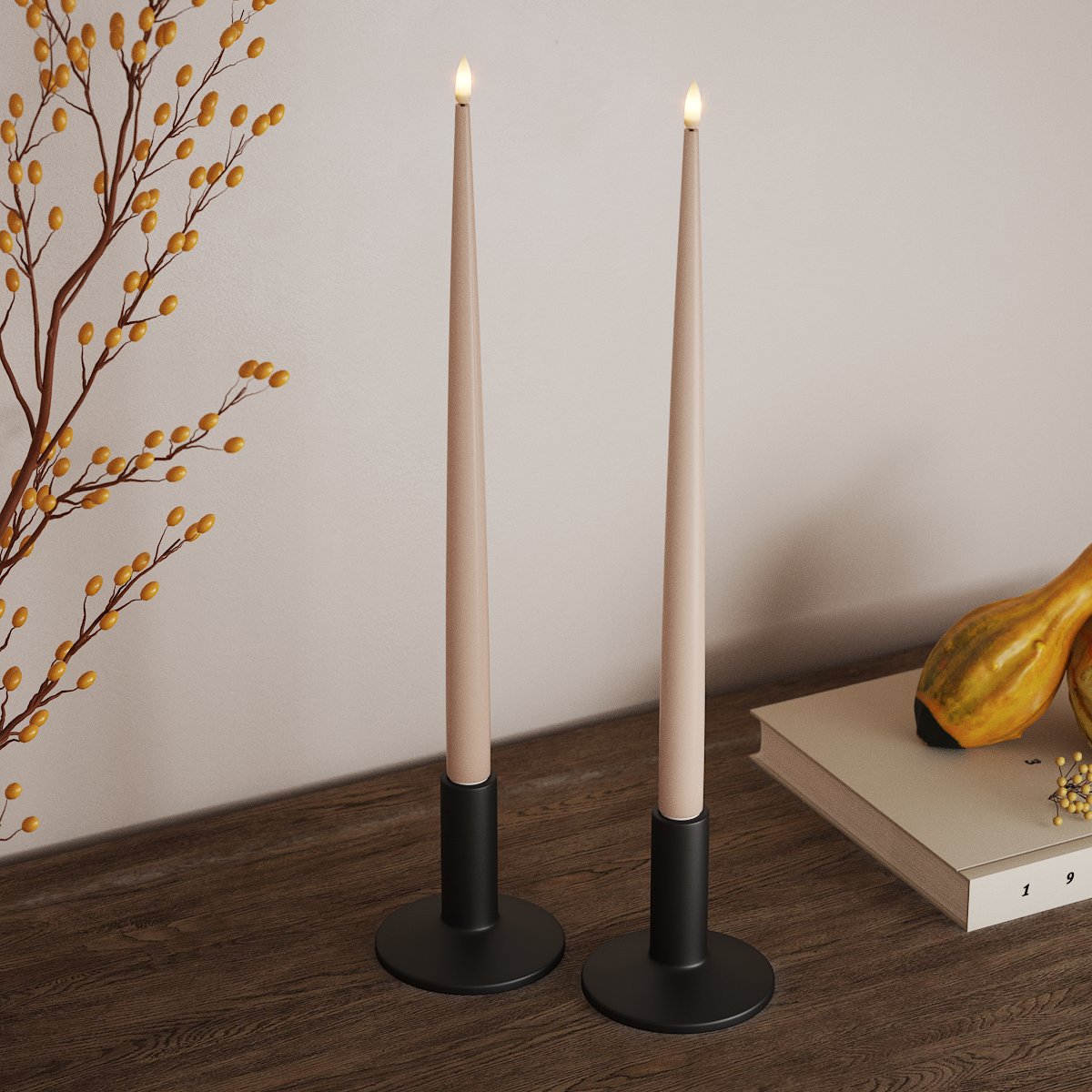 deluxe-homeart-kerzenlicht-lack-led-tafelkerze-38cm-rosa-2er image 2