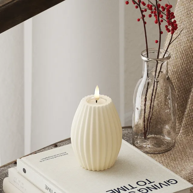 deluxe-homeart-rillenkerzen-led-kerze-10-cm-creme image 1